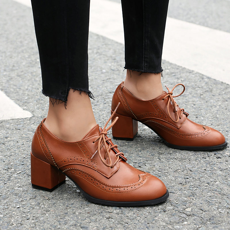 Oxford Lace Up Women - Plus rozmiar 36-48 brązowy czarny kolor