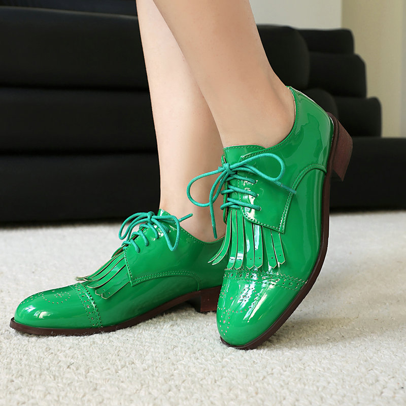 Patent PU Leather Pink Green R – Oxford Lace Up Women recenzja i cena