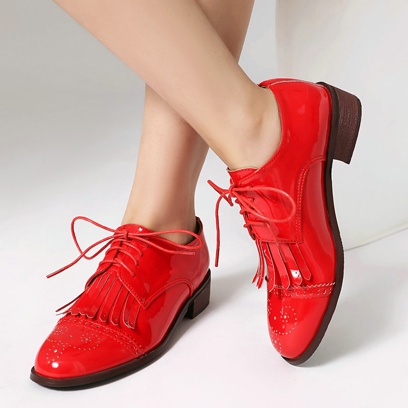 Patent PU Leather Pink Green R – Oxford Lace Up Women recenzja i cena