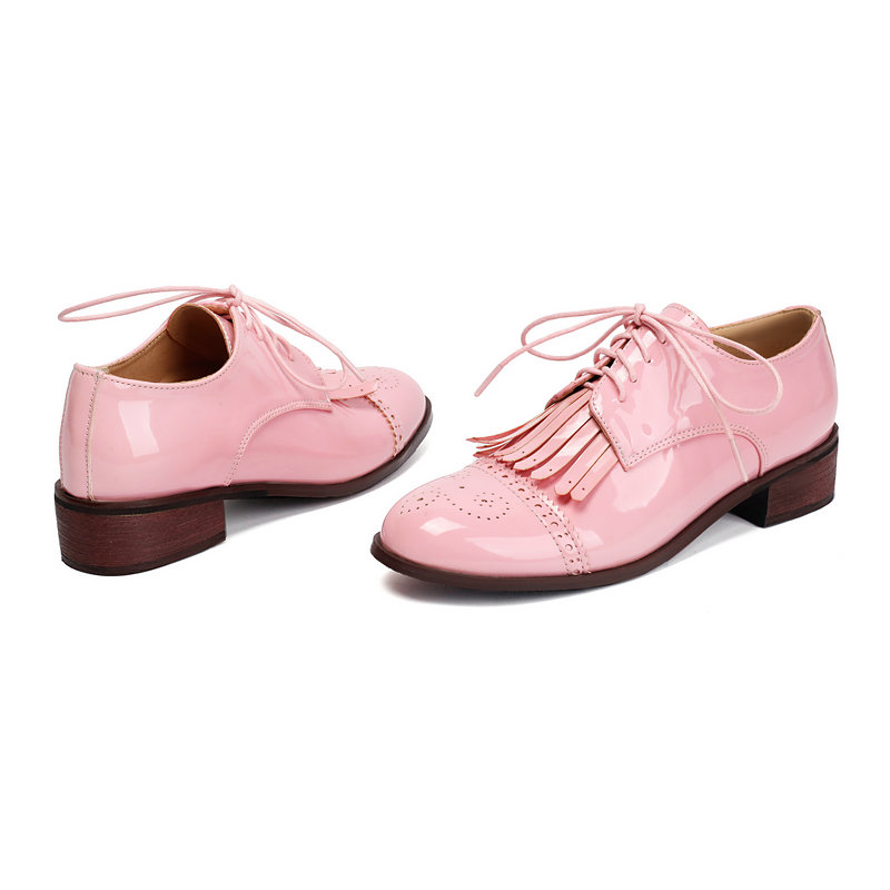 Patent PU Leather Pink Green R – Oxford Lace Up Women recenzja i cena