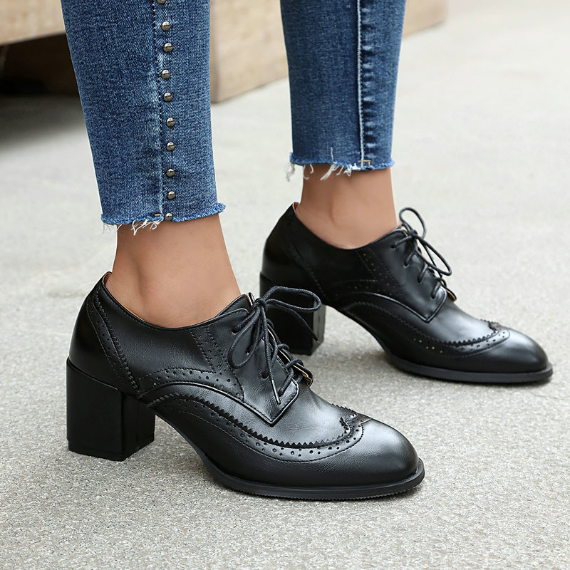 Plus rozmiar 36-48 brązowy cza – Oxford Lace Up Women recenzja i cena